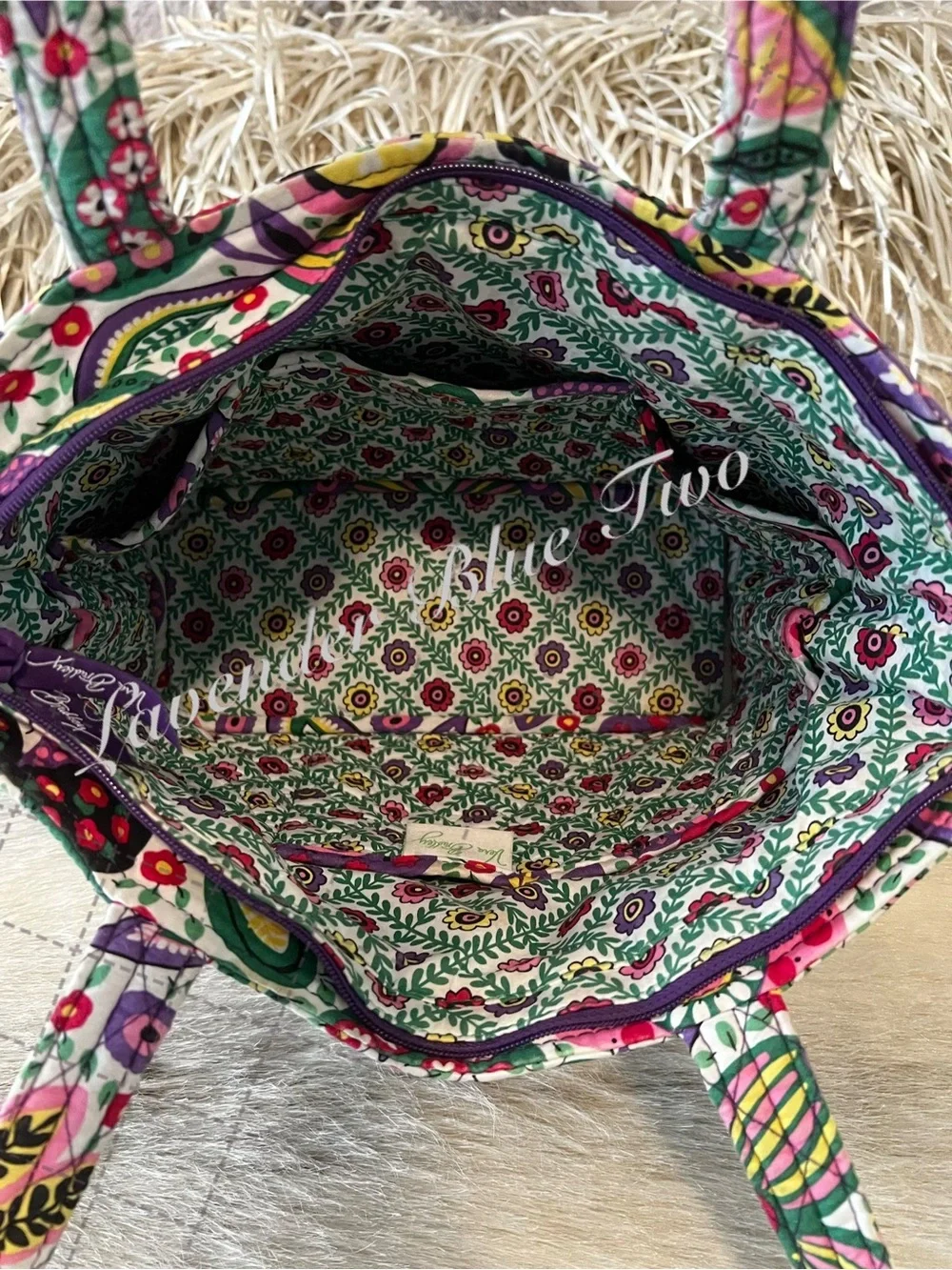 VERA BRADLEY Viva La Vera 2011 Mandy Tote Purple Green Zipper Pockets Y2K Floral